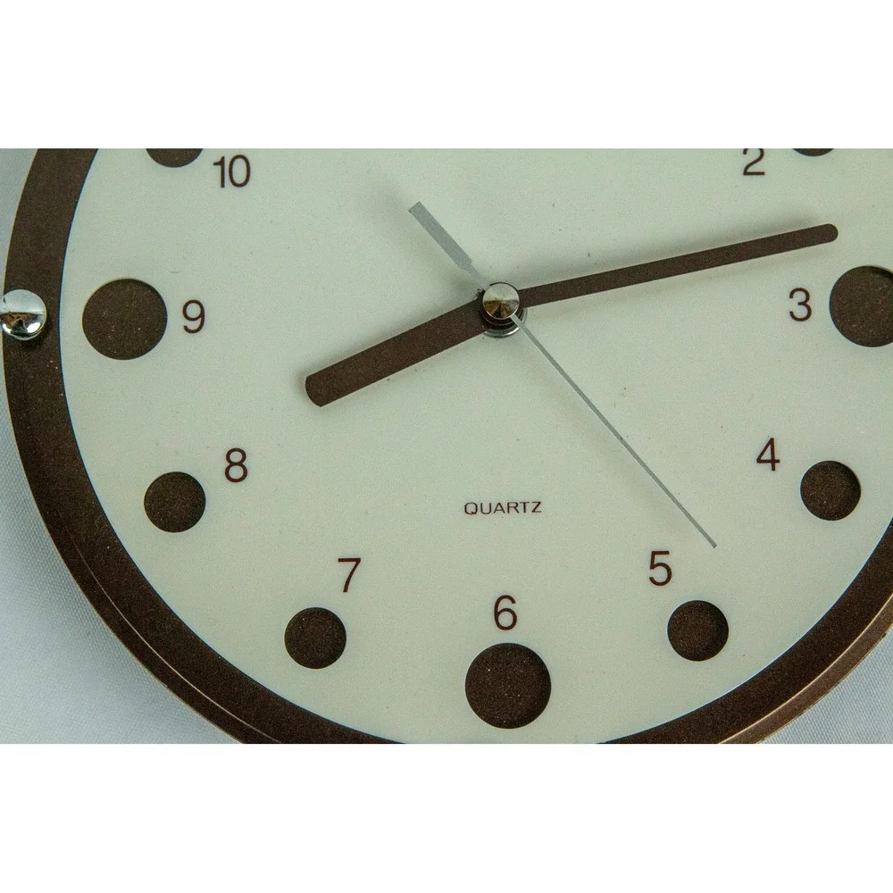 Waltham Quartz Wall Clock Round Cream Brown Modern Minimalist Analog Timepiece